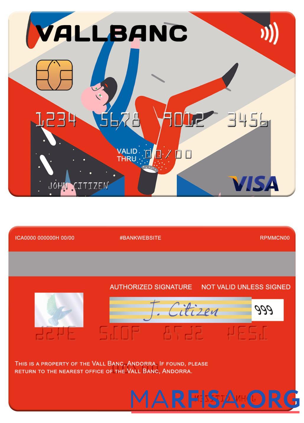 Downloadable Andorra Vall Banc visa card real example
